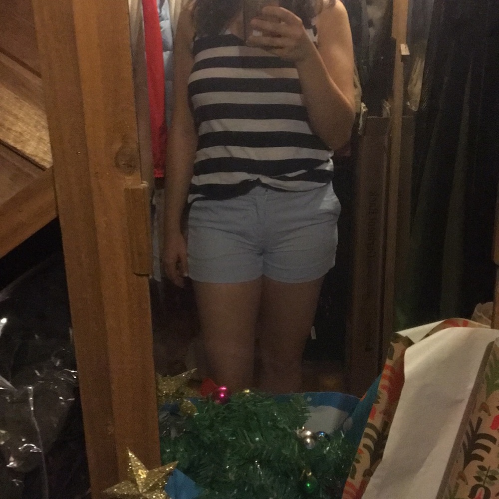 DKNY pin stripe blue mid rise shorts